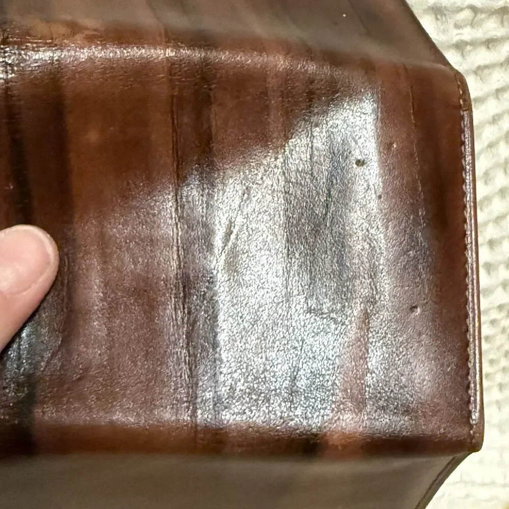 Amity Cowhide Leather Trifold Wallet Brown Vintage Men's Billfold